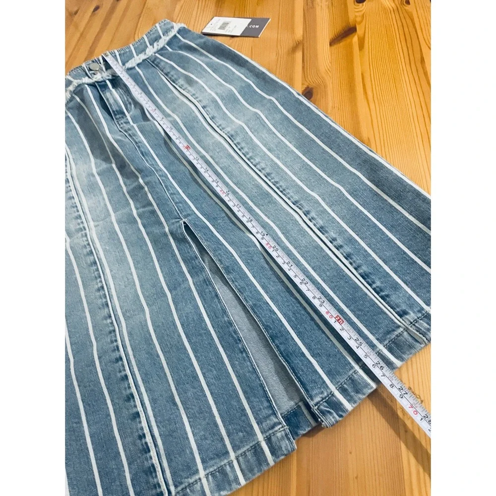 NWT Wash Lab Sally‎ Classic Stripes Midi Skirt Women's 27 Striped Denim